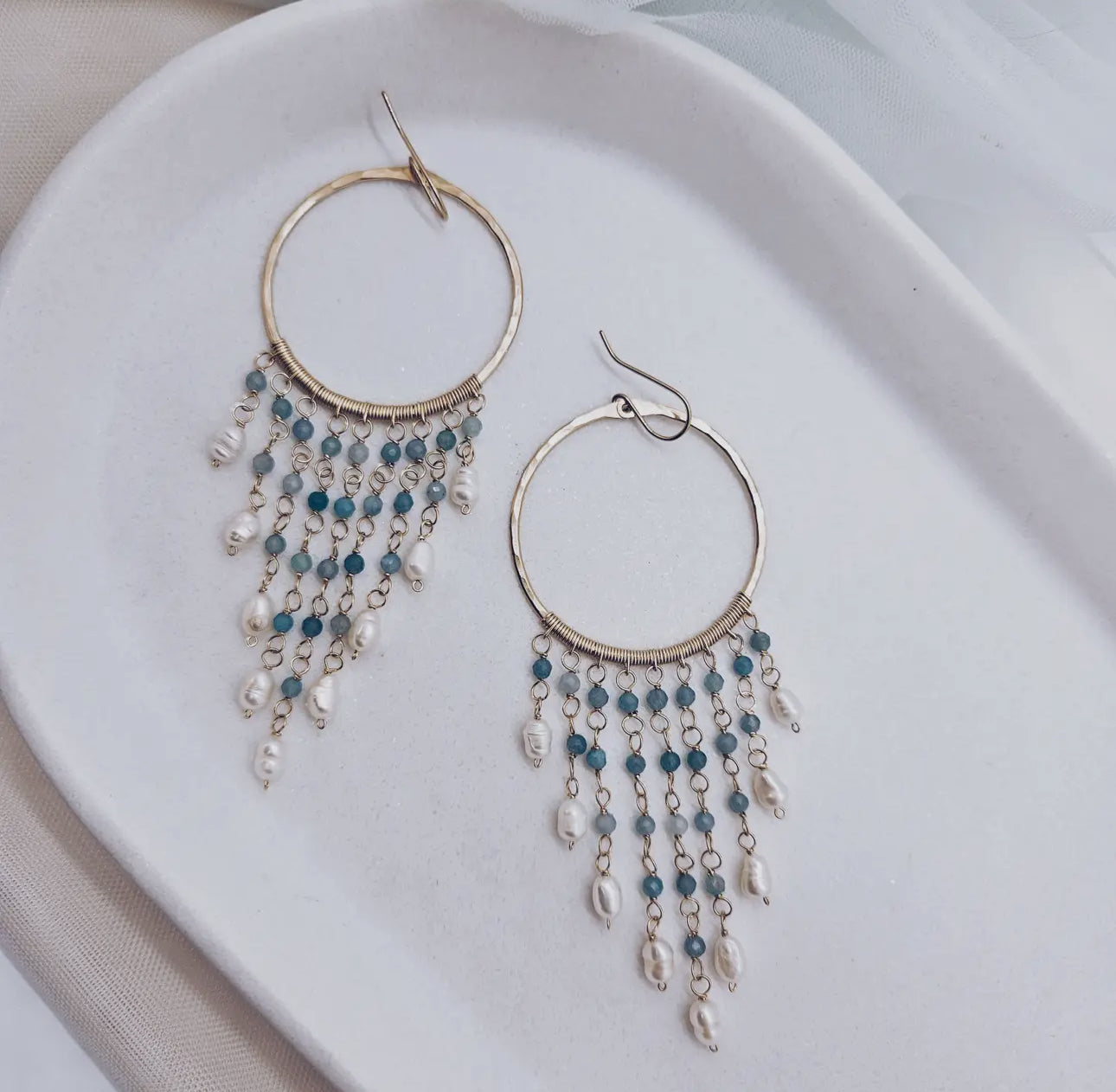 Handmade 14k Gold Filled Earrings with Amazonite and Pearls