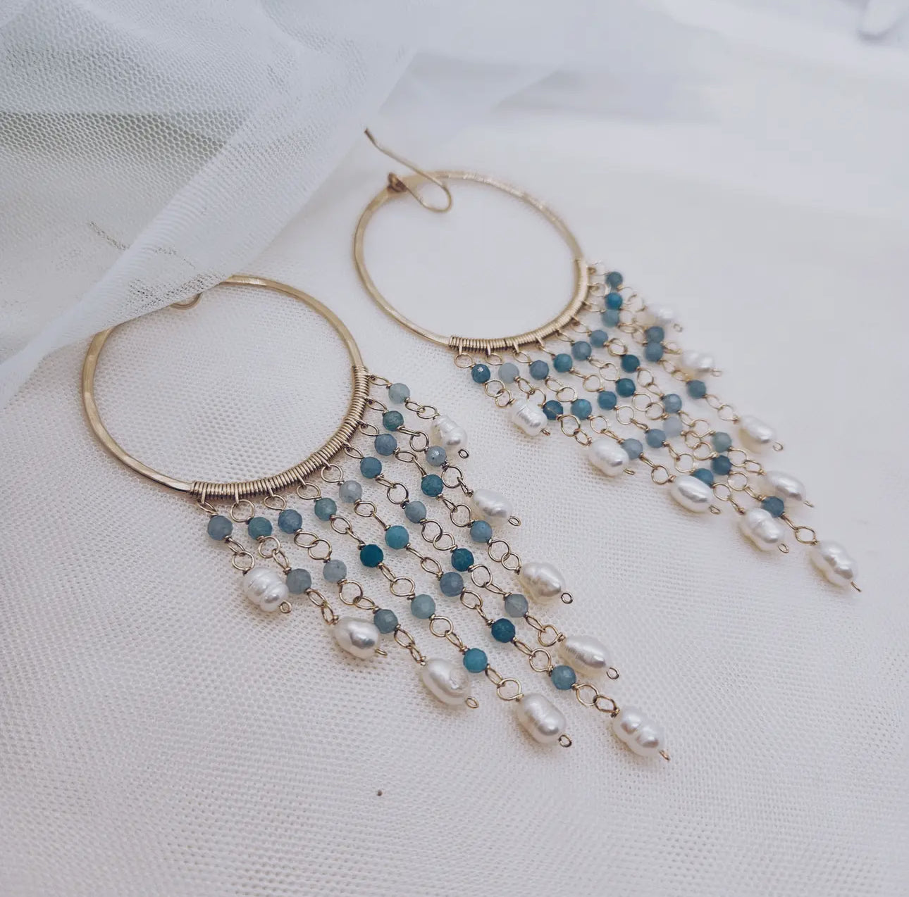 Handmade 14k Gold Filled Earrings with Amazonite and Pearls