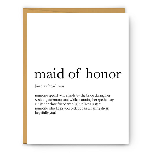 Maid of Honor Definition - Wedding Card