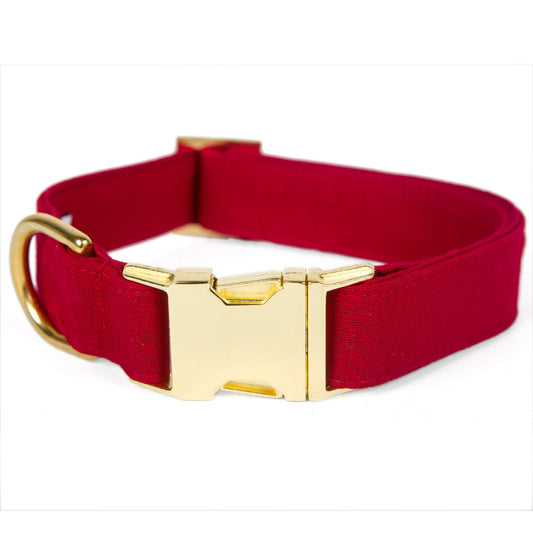 Burgundy and Gold Linen Dog Collar