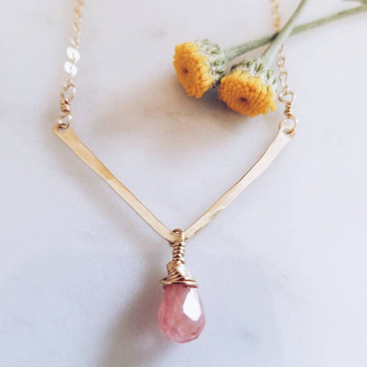 Handmade 14k Gold Filled Necklace With Pink Jade Beads