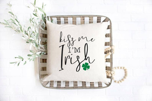 Kiss Me I'm Irish Pillow Cover, St Patricks Day, Clover