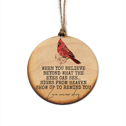 Love Never Dies Cardinal Wood Ornament