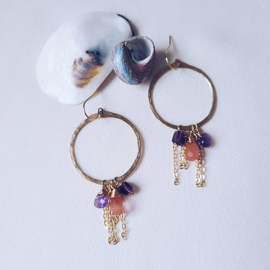 Handmade 14K gold filled earrings with amethyst and rose quartz