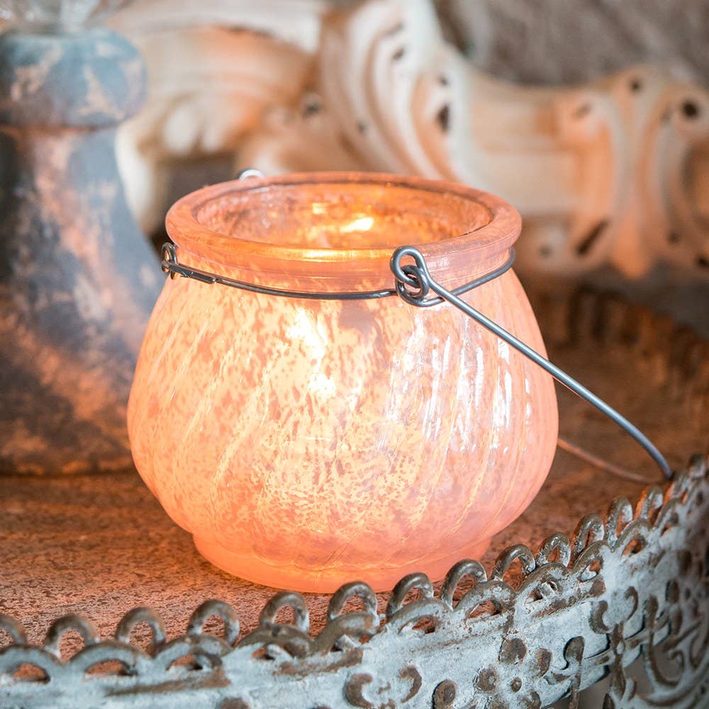 Miniature Glass Tealight Holder With Wire Hanger