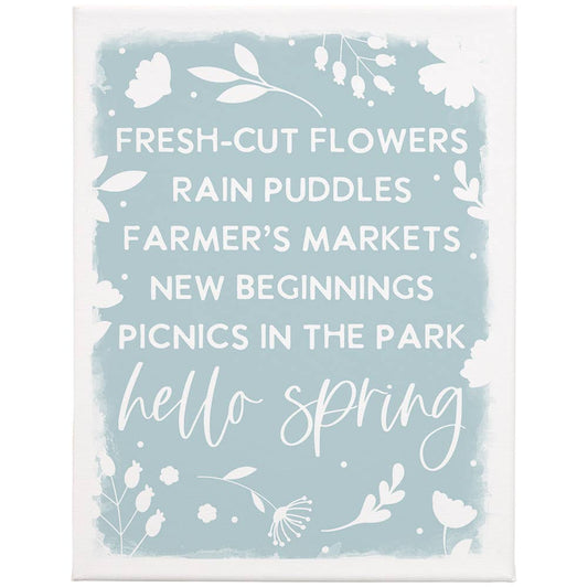 Hello Spring Blue Wrapped Canvas Sign