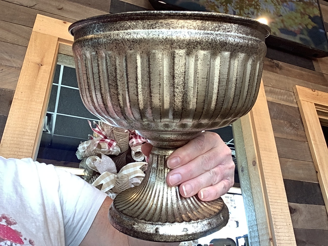 Bloom Distressed Metal Compote