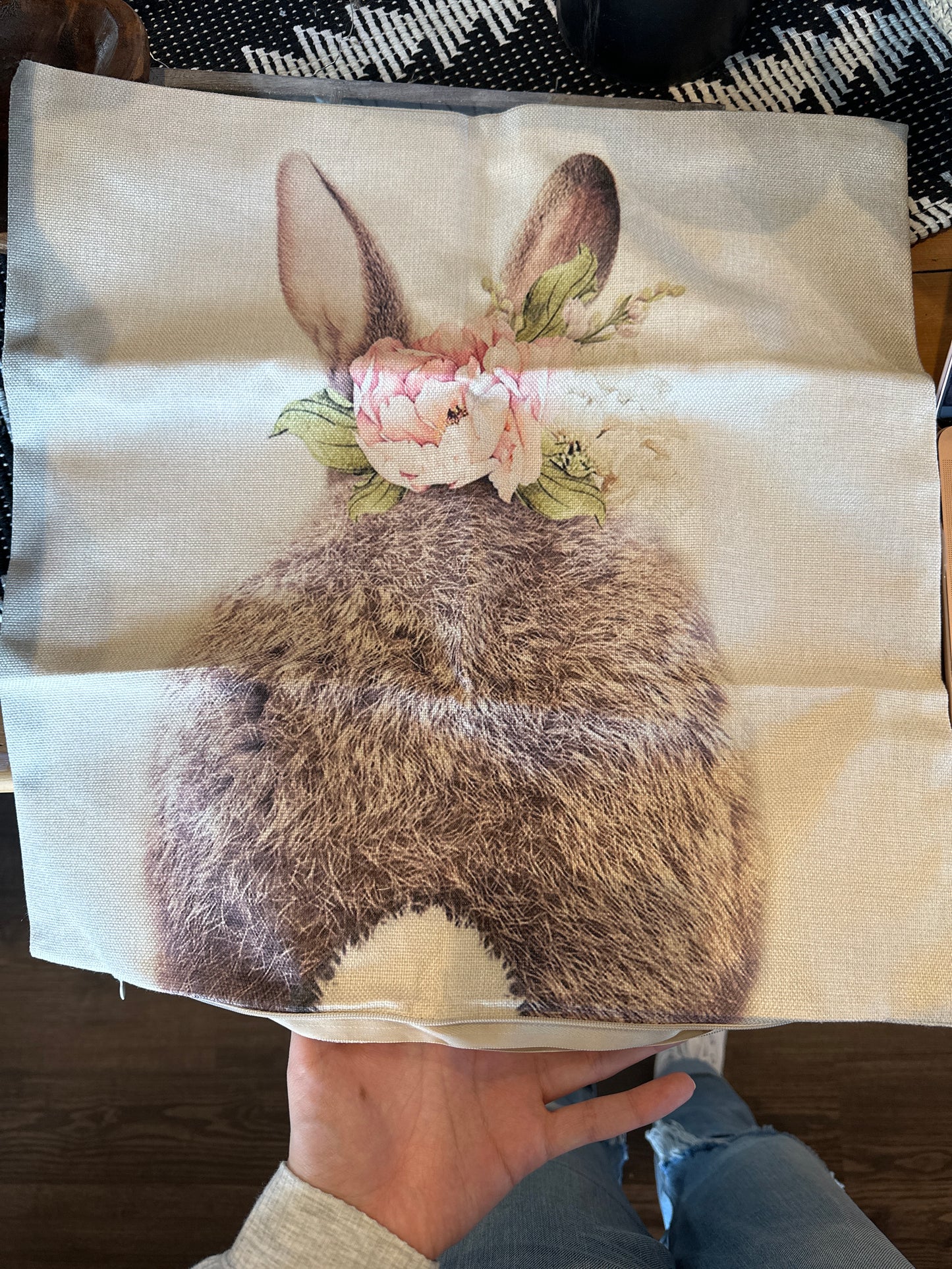 Spring Easter Bunny Flower Throw Pillow Covers, 18x18 inch