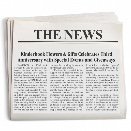 Kinderhook Flowers & Gifts Celebrates Third Anniversary  with Special Events and Giveaways