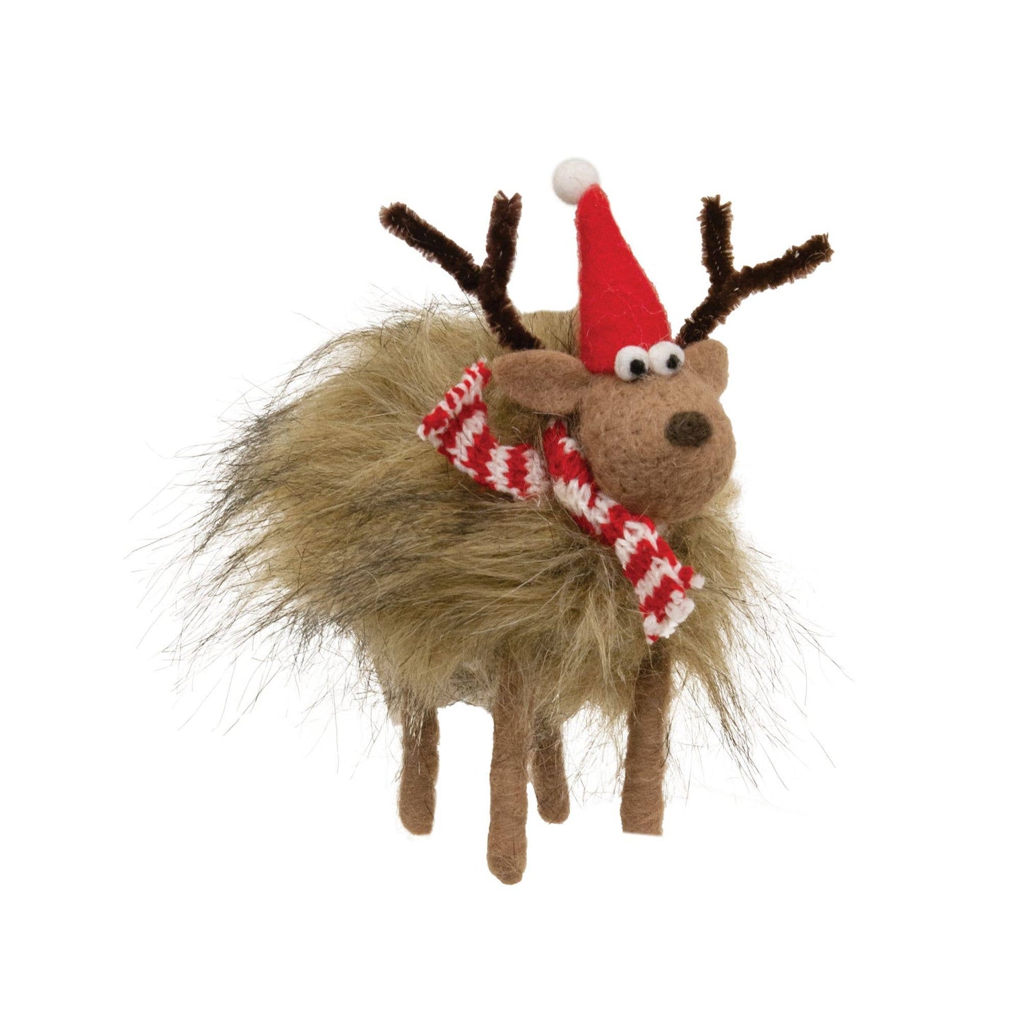 Large Fuzzy  Reindeer Felted  Ornament