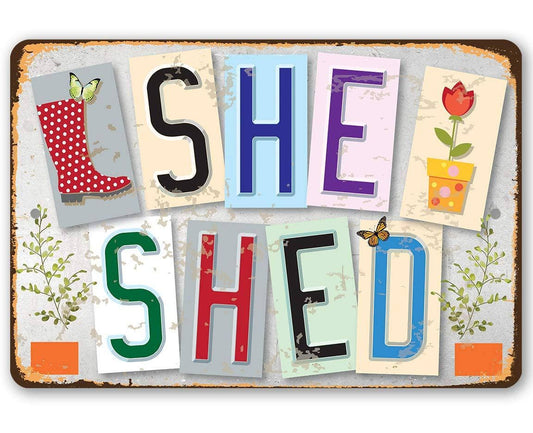 She Shed - Metal Sign: 8 x 12