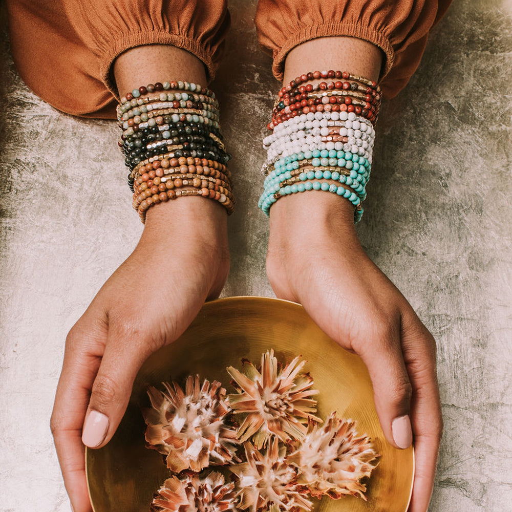 Stone Wrap Bracelet/Necklace Aqua Terra/Gold & Silver