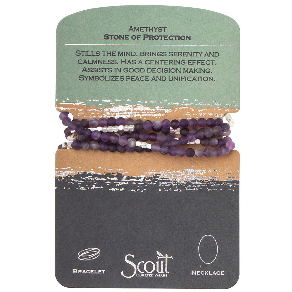 Stone Wrap Bracelet/Necklace- Amethyst/Silver