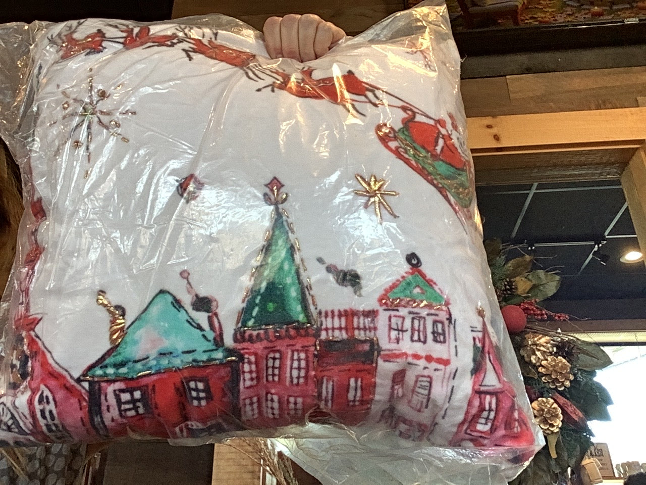 Christmas Scene pillow / Santa’s sleigh / reindeer