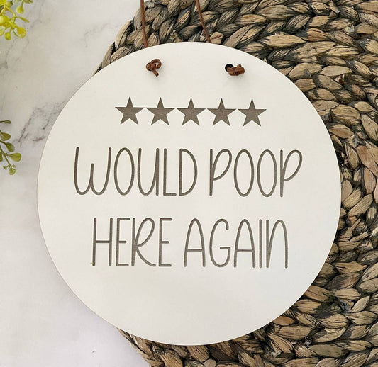 Would poop here again sign, bathroom sign