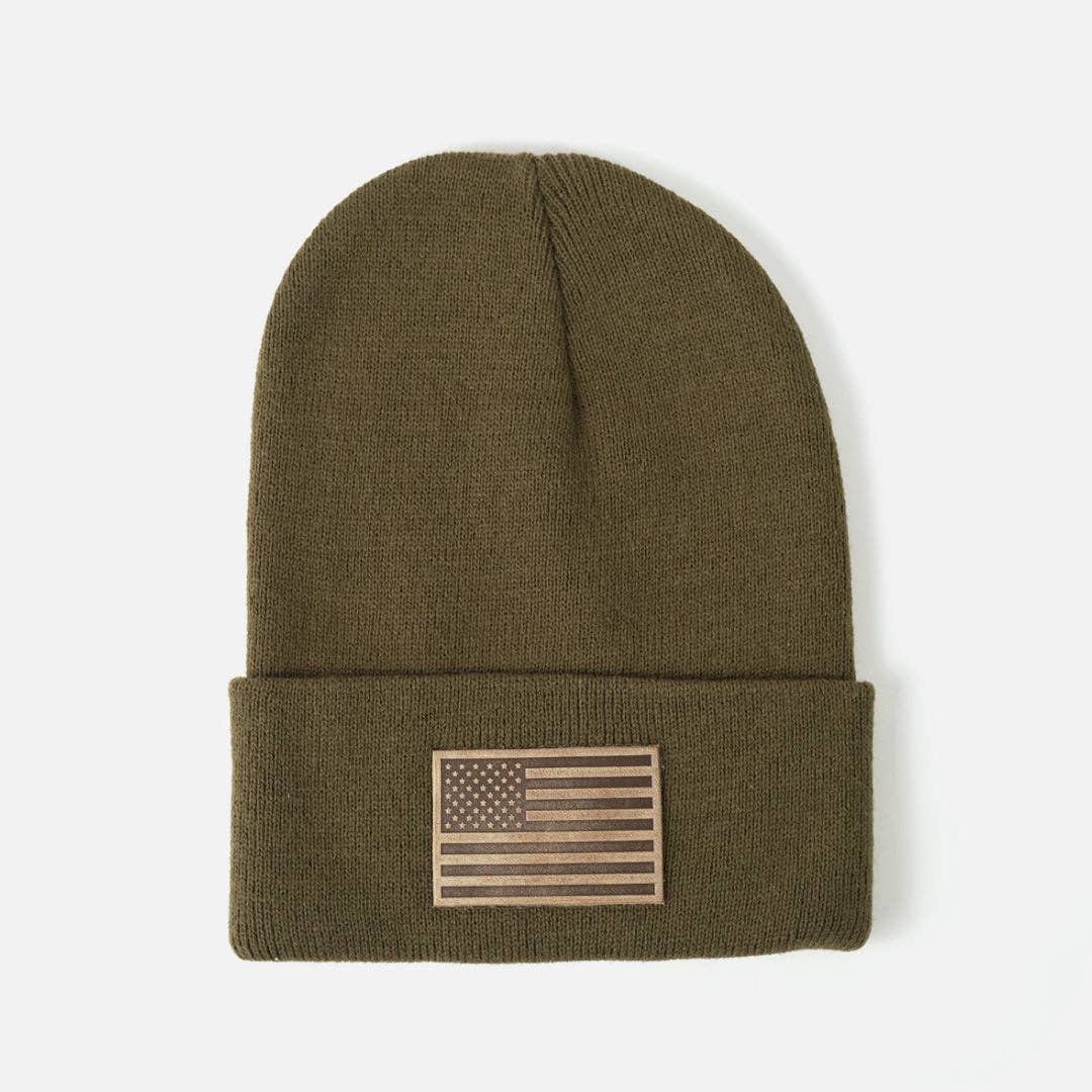 Range Leather Co. Knit Beanie: American Flag