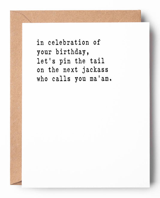 Pin the Tail Funny Letterpress Birthday Card