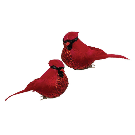 Christmas Cardinal Glittered Bird Clip Ornament 2 Asstd