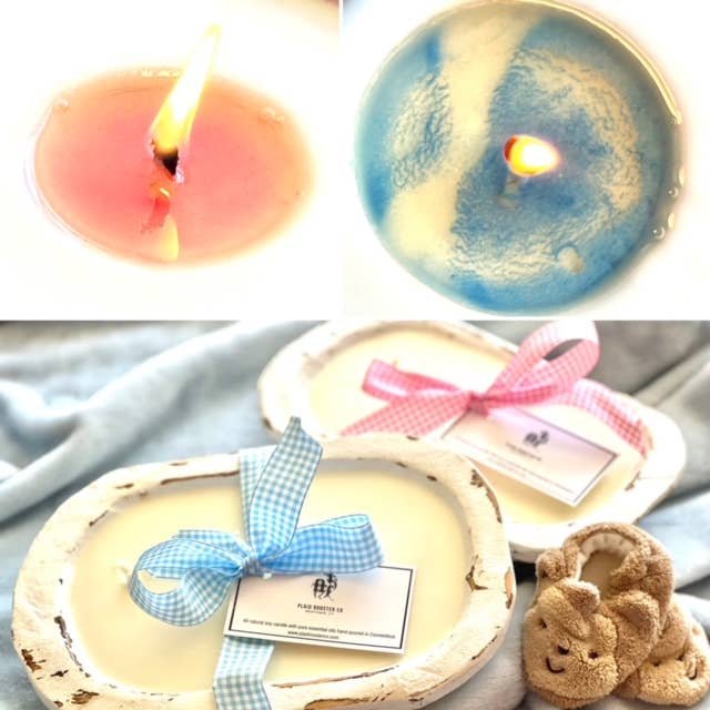 Dough Bowl Soy Candle - "BABY GENDER REVEAL": Pink Ribbon - the wax will turn pink