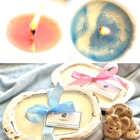 Dough Bowl Soy Candle - "BABY GENDER REVEAL": Blue Ribbon - the wax will turn blue