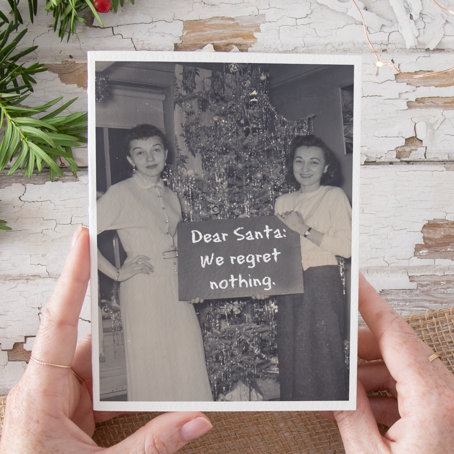 Funny Christmas Card. Dear Santa: We Regret Nothing.