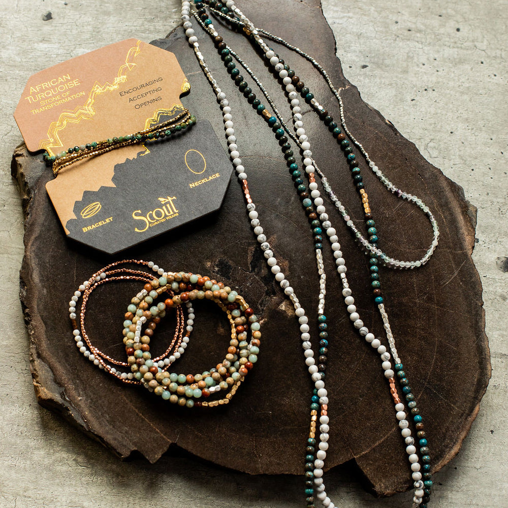 Stone Wrap Bracelet/Necklace Aqua Terra/Gold & Silver
