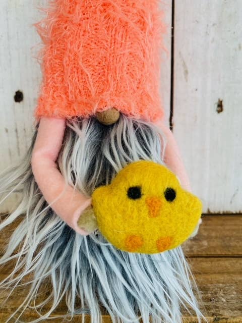 Easter Chick Gnome, upcycled sweater hat and felt baby chick