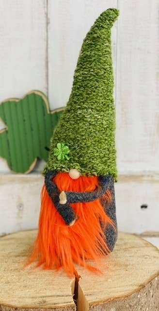 St Patrick's Day gnome, upcycled green sweater, orange beard