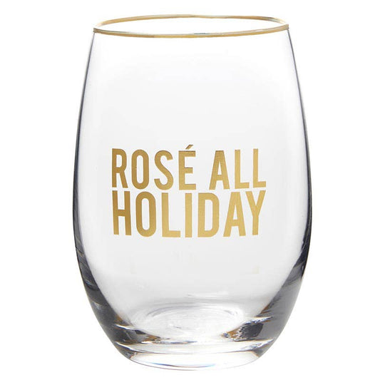 Stemless Wine Glass Rose All Holiday