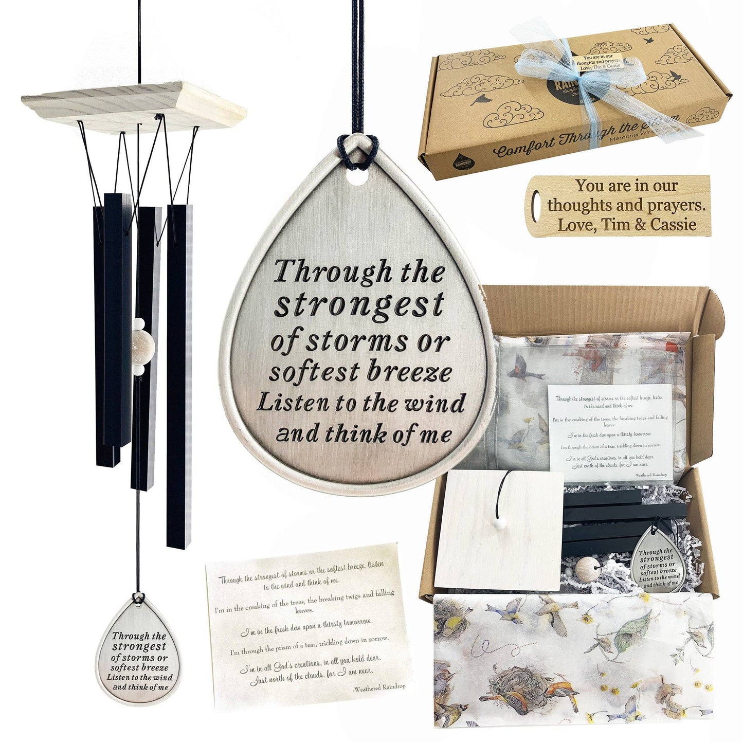 Weathered Raindrops Memorial Wind Chime Rustic Farmhouse “Think of Me”