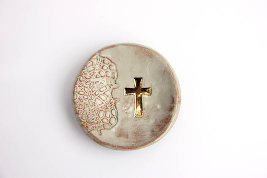 Prodigal Pottery Gold Cross Ring Dish