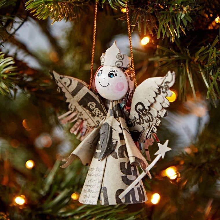 Recycled Newspaper Angel Decoration - Christmas Ornament