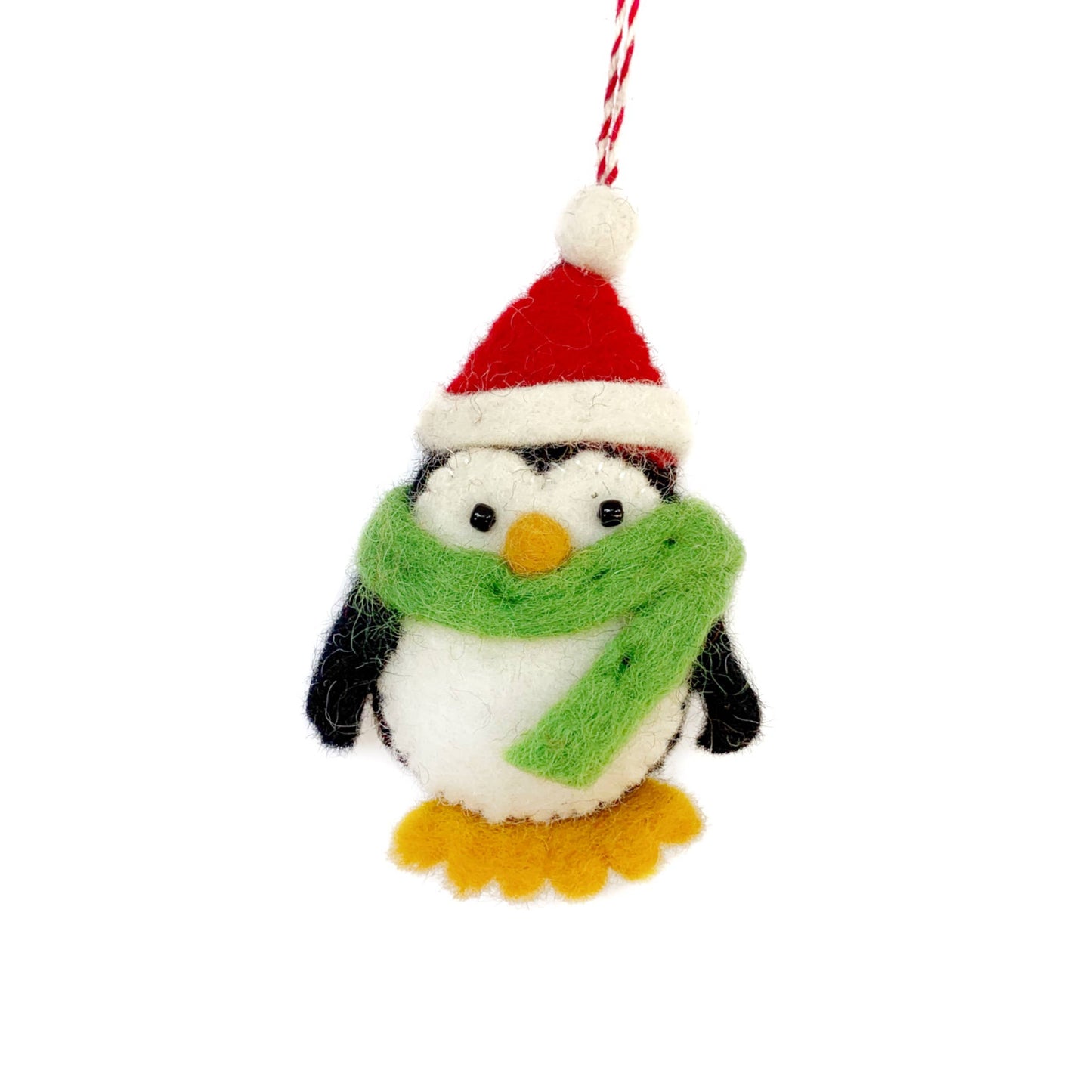 Penguin with Red Hat Felt Wool Christmas Ornament
