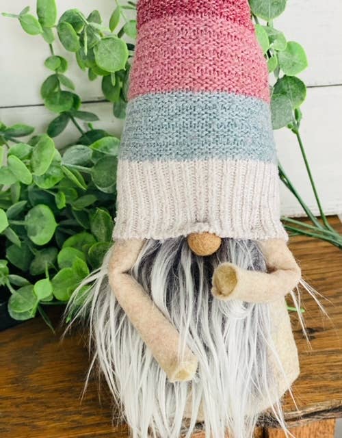 Neutral gnome with upcycled sweater hat