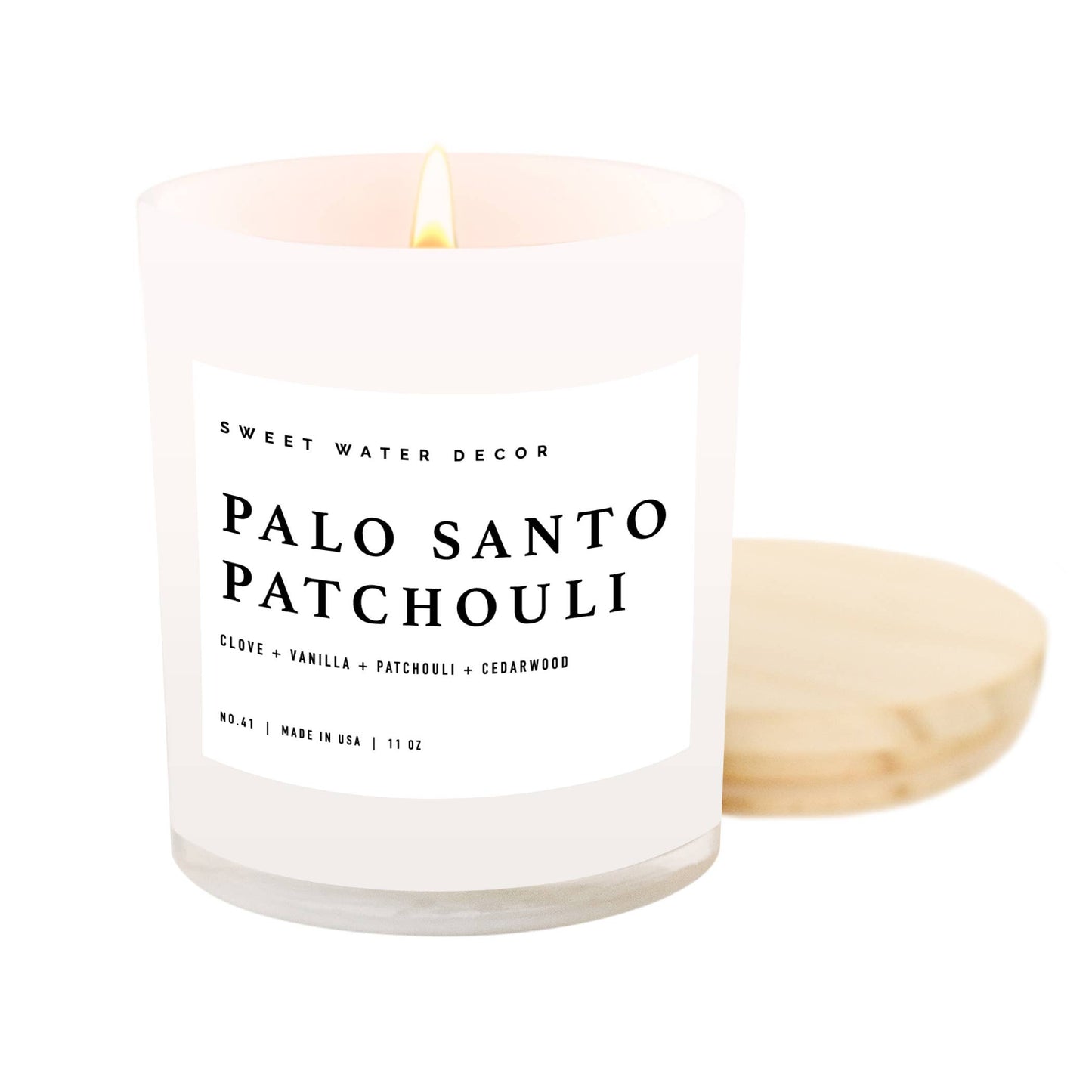 Palo Santo Patchouli Soy Candle | White Jar + Wood Lid