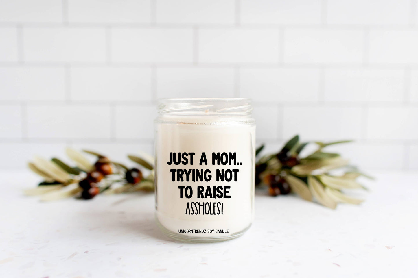 Just a Mom Trying Not To Raise A** Holes Soy Candle