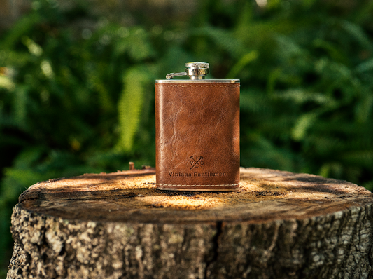 Vintage Gentlemen Leather Wrapped Stainless Steel Flask