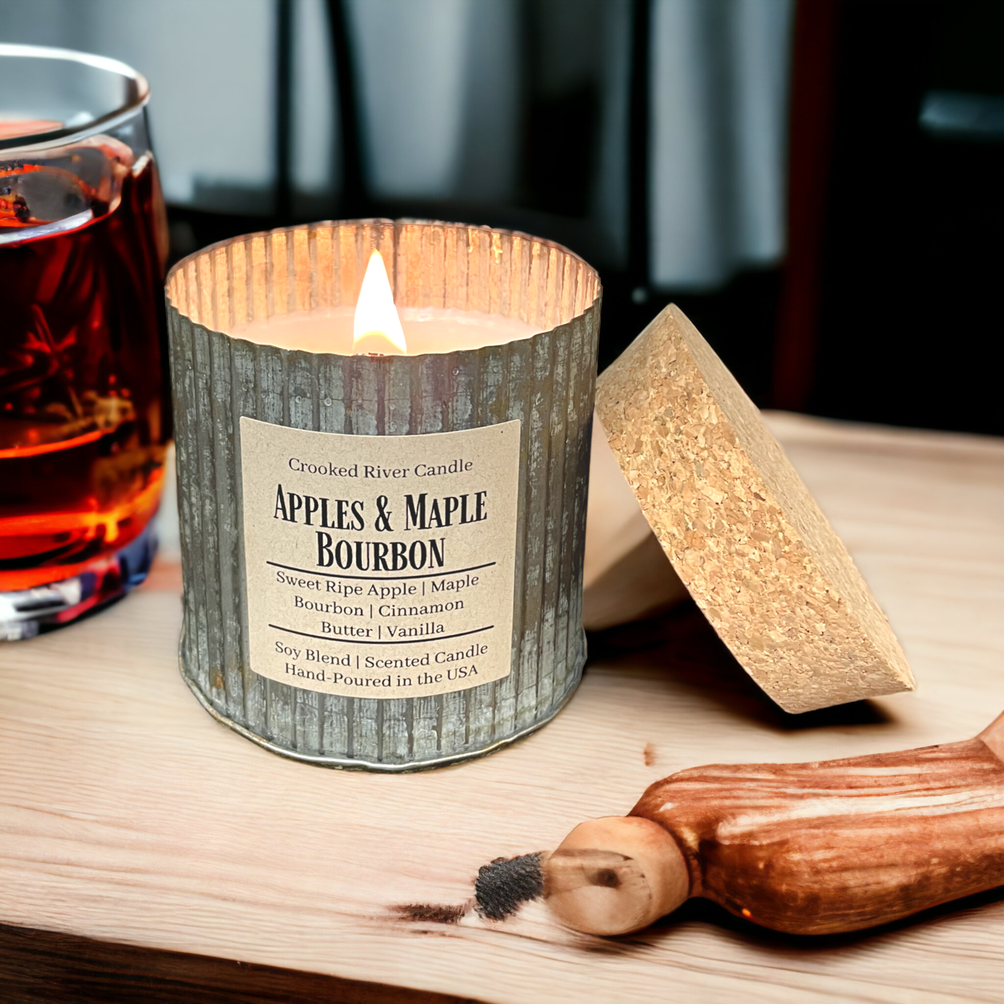 Apples & Maple Bourbon | Rustic Tin Soy Candle | Wood Wick