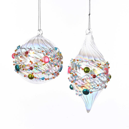 3.25"GLASS BALL/FINIAL BEADED ORNAMENT 2/A
