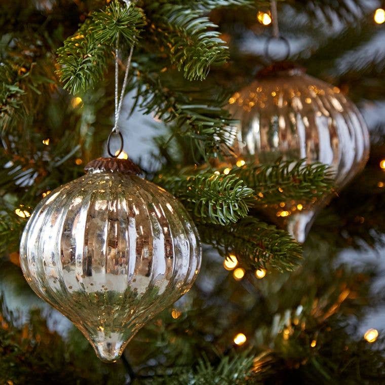 Set Of Two Large Antique Effect Glass Christmas Baubles