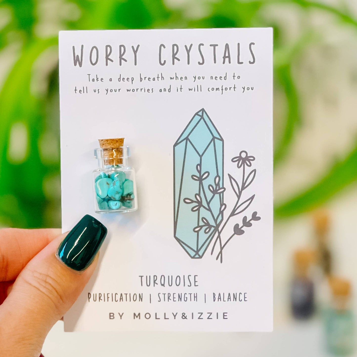 Turquoise Worry Crystals on Card