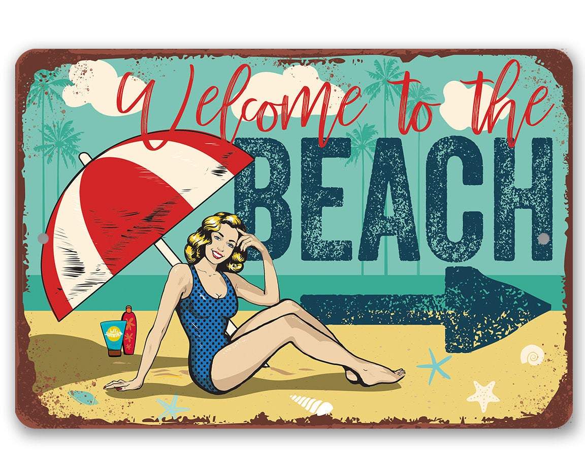 Beach Directional (Right) - Metal Sign