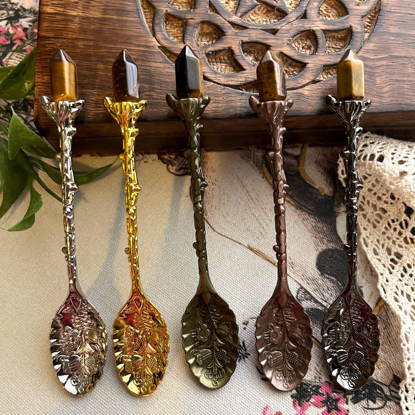 Tiger's Eye Crystal Witchy Herb / Apothecary Spoons