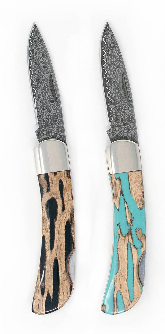 Cholla Wood Lockback 3" Pocket Knife with Damascus Steel Blade