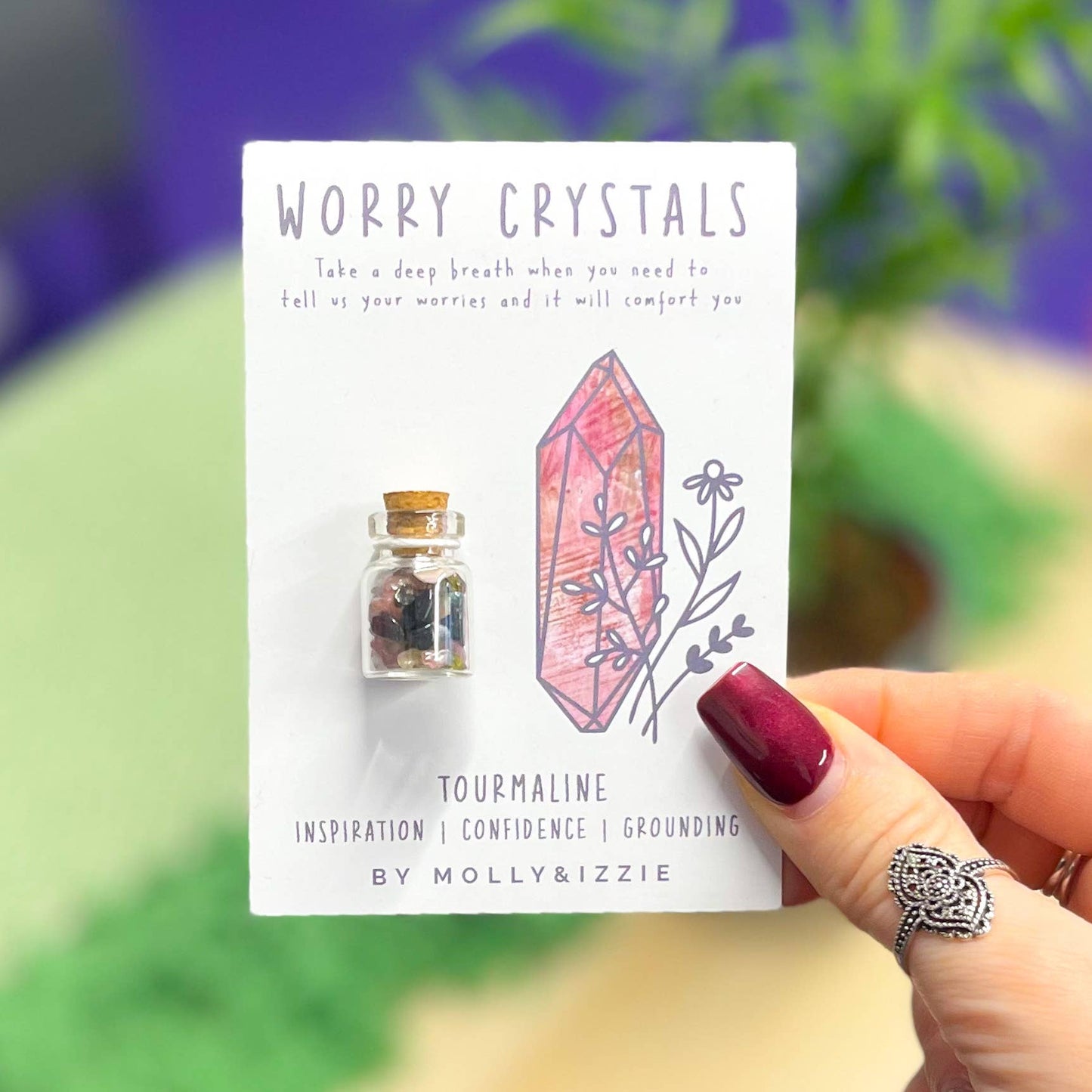 Tourmaline Worry Crystals on Card