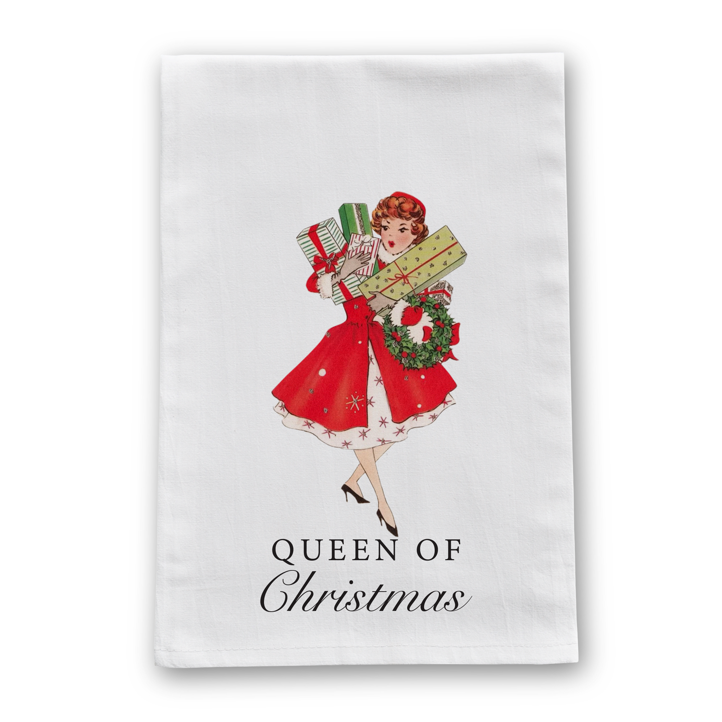 Queen of Christmas Vintage Retro Christmas Tea Towel