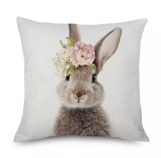 Spring Easter Bunny Flower Throw Pillow Covers, 18x18 inch