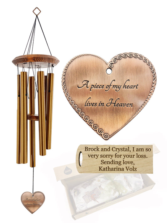 Weathered Raindrop Memorial Wind Chime Copper Heart “A Piece of My Heart Lives in Heaven"