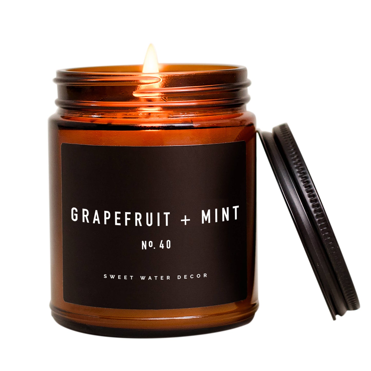 Grapefruit and Mint Soy Candle - Amber Jar - 9 oz