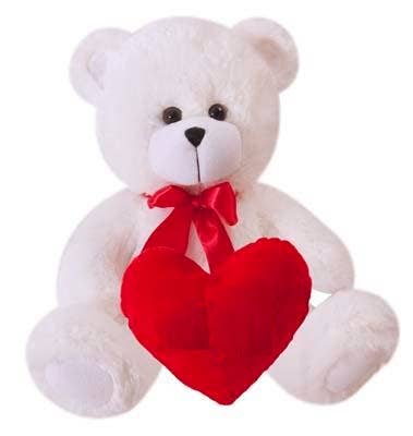 White Stuffed Bear with Heart